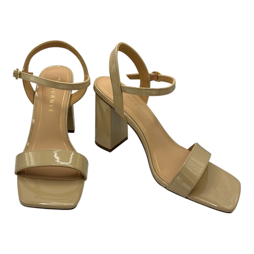 Journee Collection Tivona Tan Patent‎ Block Heels Size 8 NIB 3.25"